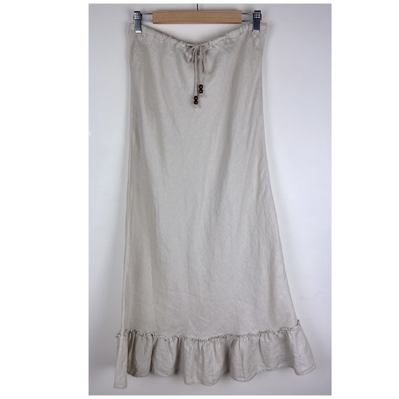 Eddie Bauer Cottagecore Prairie Western Linen Ruffle Maxi Skirt Tan Khaki | XS - Picture 1 of 9